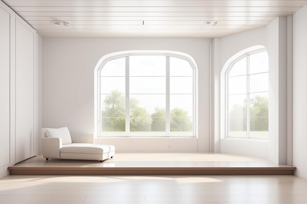 Interior white empty room with two window in 3d rendering