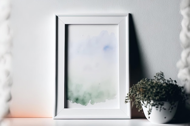 Interior of white picture frame with an ombre watercolor painting