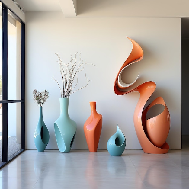 interior with abstract vases modern design