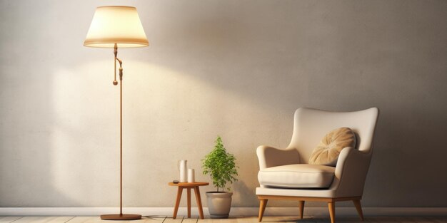 Photo interior with armchair and floor lamp 3d rendering