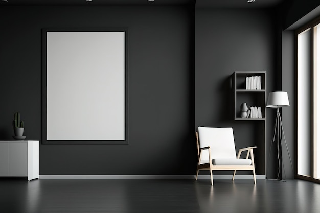 Interior with a blank banner and a black wall Concept for a presentation a mockup