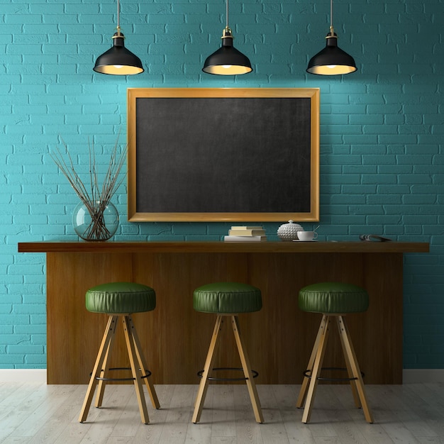 Interior with chalkboard mockup 3D rendering