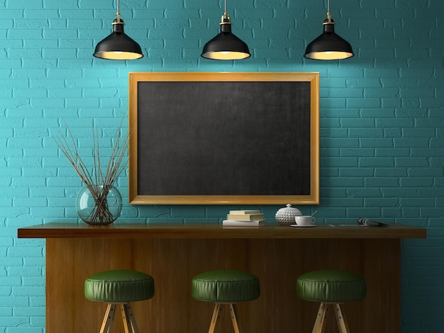 Interior with chalkboard mockup 3D rendering