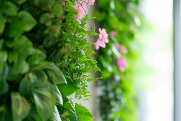 Interior with floral vertical gardens Green wall Generative AI