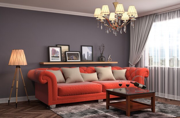 Interior with sofa. 3d illustration