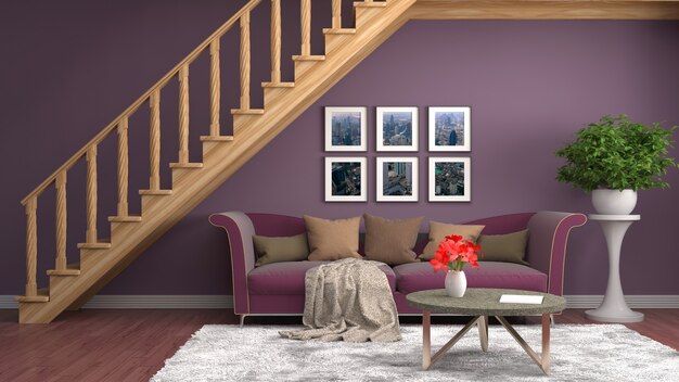 Interior with sofa. 3d illustration