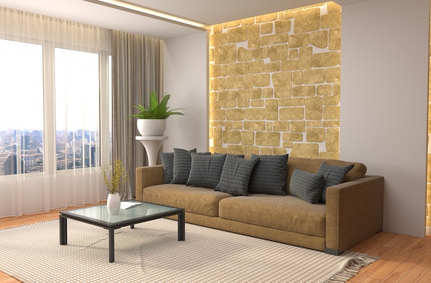 Interior with sofa. 3d illustration