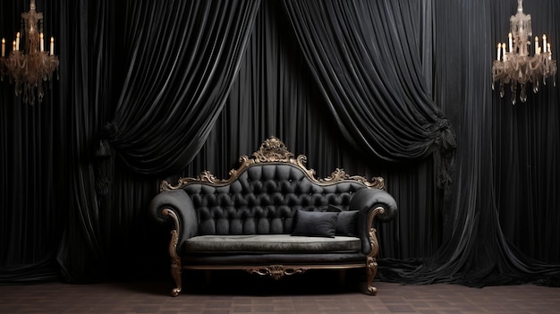 интерьер с диваном и занавеской в стиле барокко
