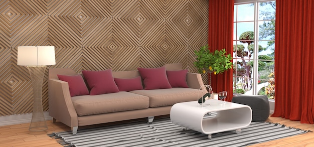 Interior with sofa rendered illustration