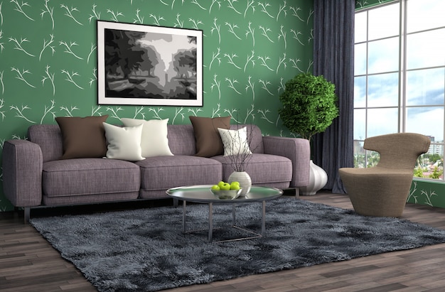 Photo interior with sofa.