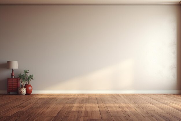 interior with white wall wooden floor and lamp 3d render