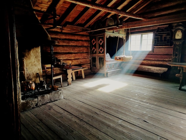 Photo interior of wooden house