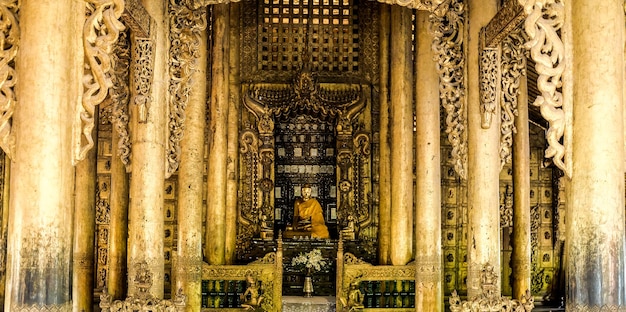 The interiors of carved teak Shwenandaw monastery Mandalay December 2016