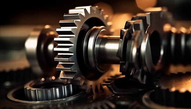Interlocked machinery turning steel gears with teamwork
