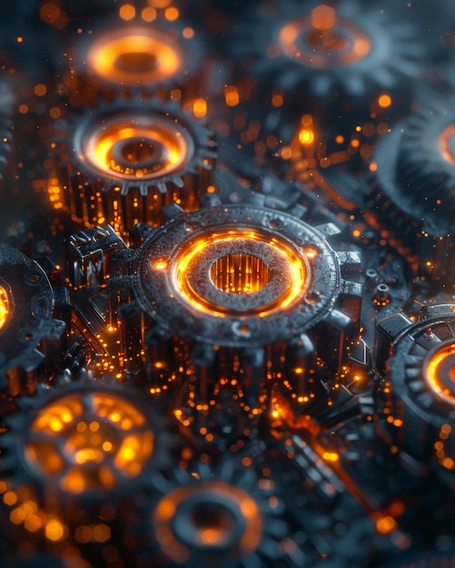 Photo interlocking gears neon wallpaper