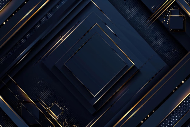 Interlocking lines and shapes on a sleek black and blue surface Elegant fusion abstract background