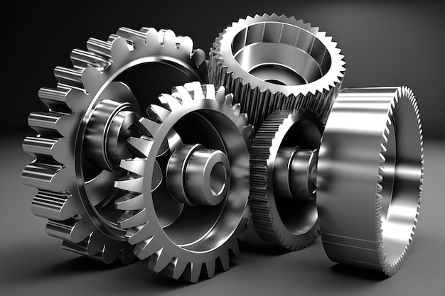 Interlocking silver gears reflecting the brilliance of engineering and innovation