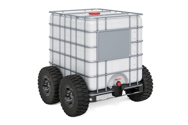 Intermediate Bulk Container Tank with car wheels 3D rendering