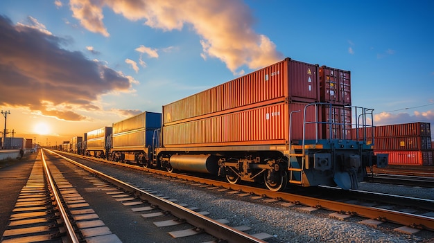 Intermodale containers die voor logistieke doeleinden op treinwagons worden vervoerd