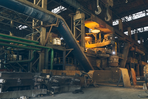 The internal equipment of an abandoned steel plant