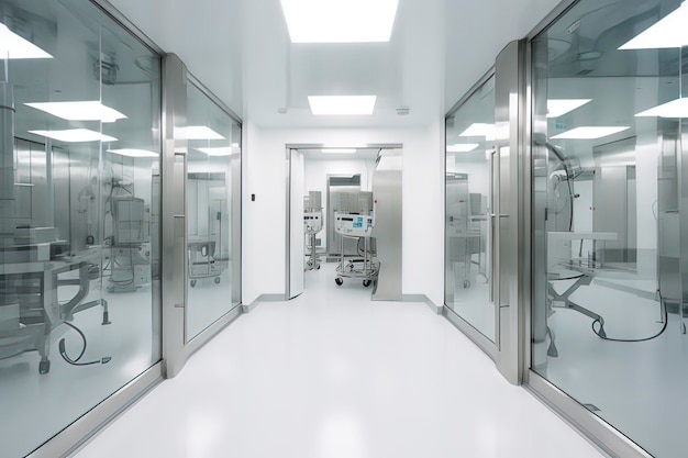 Внутреннее и оборудование современной фармацевтической фабрики RD-центр, созданное с помощью технологии искусственного интеллекта