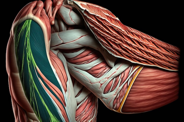 Internal human body muscles fiber of arm closeup created with generative ai