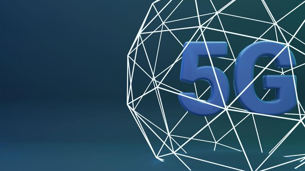 Internationaal wereldwijd 5G-gegevensinternet in 3D-rendering tegen blauwe achtergrond