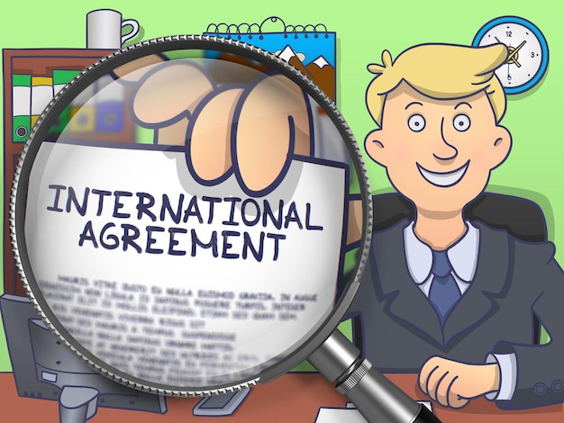 Photo international agreement through lens doodle style