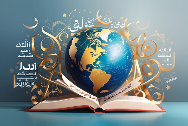写真 国際アラビア語の日 12月18日 翻訳 アラビア語の日 アラビア語の書道背景 デザインには単語が含まれていません ベクトルイラスト