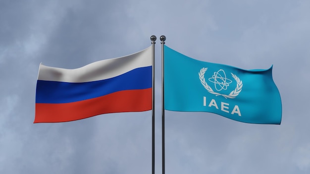 International Atomic Energy Agency IAEA and Russia flag IAEA and Russia Copy space