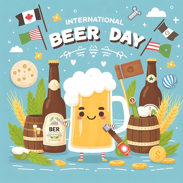 Photo international beer day a poster with a beer mug and a beer mug with the words quot beer quot on it
