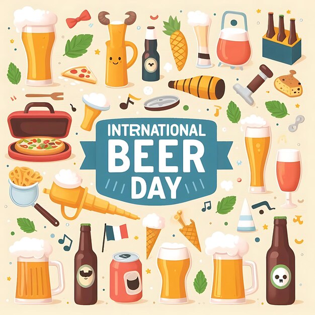 Photo international beer day a poster with a picture of beer in the middle of it
