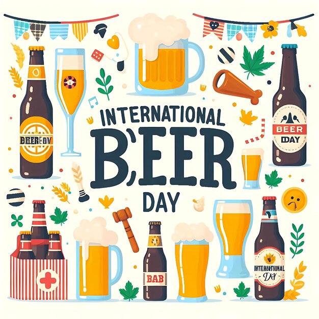 Photo international beer day a poster with a picture of beer mugs and a picture of a beer