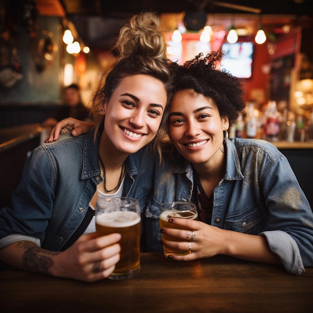 国際ビールの日 2 人の女性の親友