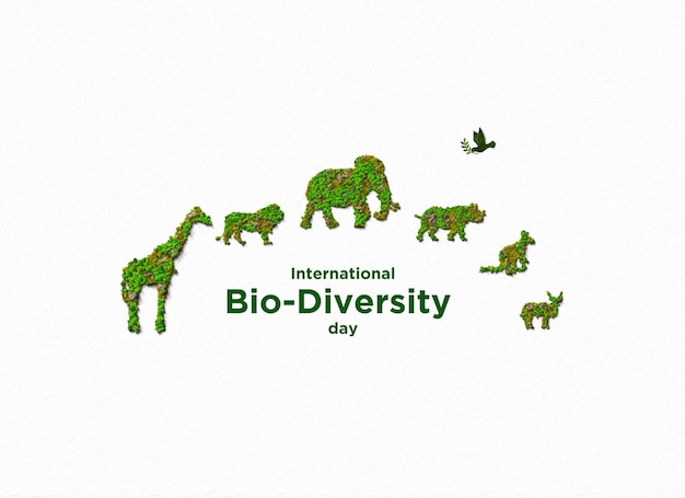 사진 녹색 동물 아이콘 개념을 사용한 국제 생물 다양성의 날 3d 그림