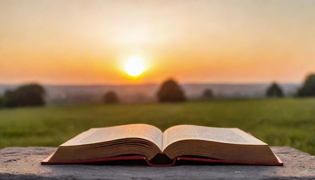 Foto giornata internazionale del libro un libro aperto indietro tramonto sfondo sfocato