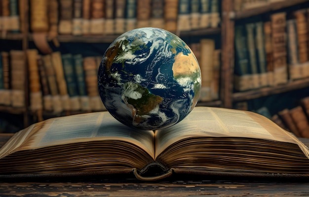 International book day with Earth globe and book