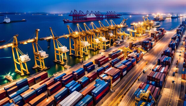 Photo international cargo container shipping port business aerial view