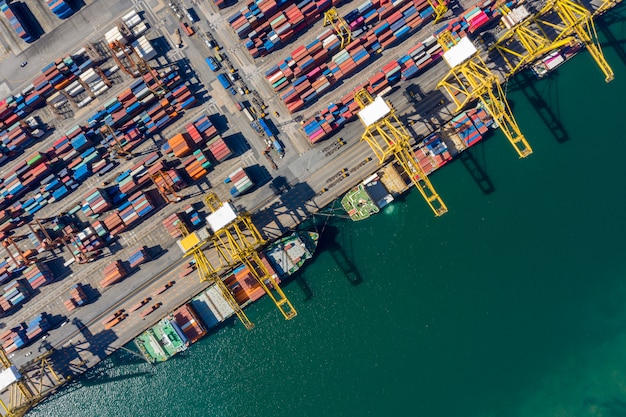 International cargo container shipping port business aerial\
view