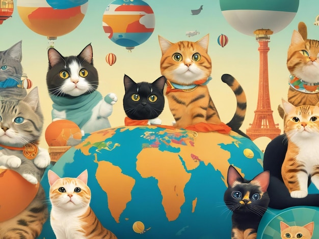 国際猫の日イラスト背景デザイン AI 生成