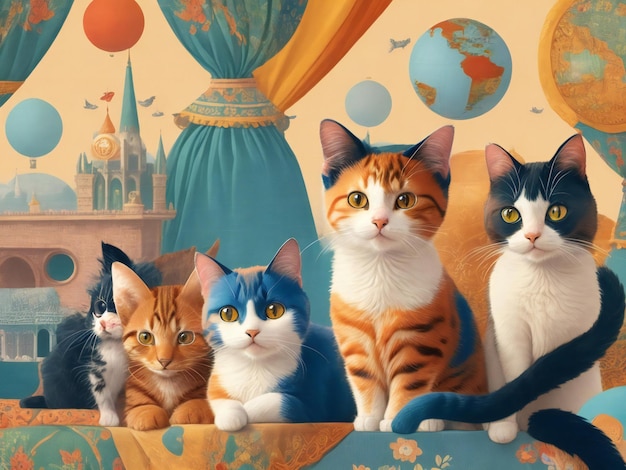 Дизайн фона иллюстрации Международного дня кошек ai создан