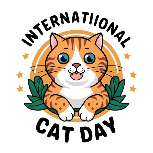 international cat day vector black and white typography illustration for poster print colorfull