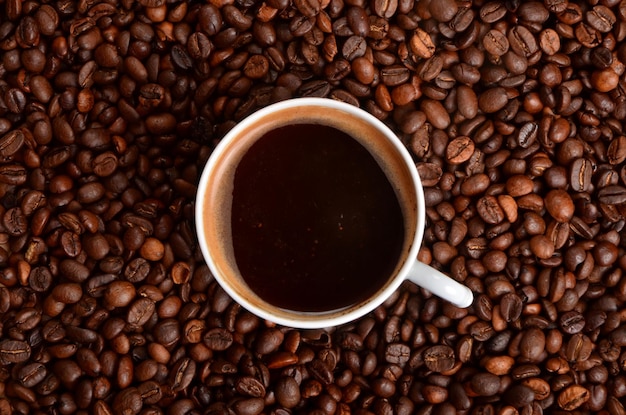 International coffee day, coffee beans and coffee mug