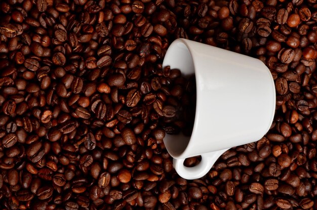 International coffee day, coffee beans and coffee mug