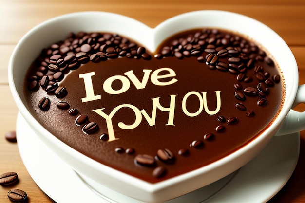 Photo international coffee day creative design text composed of coffee beans i love you background