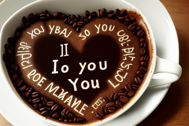 Photo international coffee day creative design text composed of coffee beans i love you background