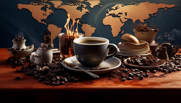 Foto fotografia editoriale creativa della giornata internazionale del caffè