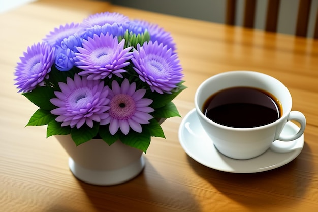 International coffee day Delicious coffee and beautiful flowers romantic wallpaper background