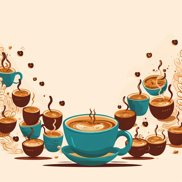 International Coffee Day theme background with cute coffee cups