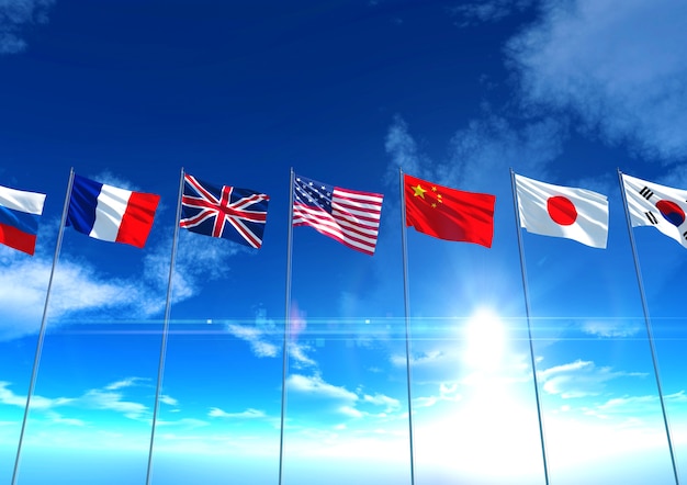 International country flags, 3D rendering